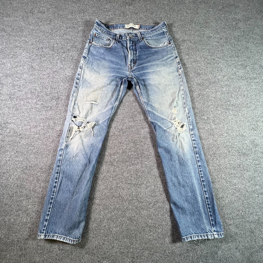 Levi's 505 Straight Jeans Mens 33x34 Blue Cotton Denim Distressed Faded Workwear